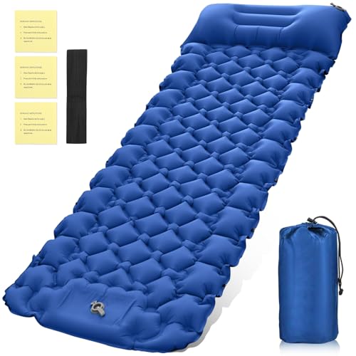 Raxfekro Camping Isomatte Selbstaufblasend, 8cm Dicke Outdoor Selbstaufblasbare Luftmatratze, Luftmatratze Selbstaufblasend mit Fußpresse Pumpe und Kissen für Wandern, Reise, Strand