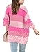 Girls Open Front Long Sleeve Cardigan Color Block Chunky Knit Oversized Kids Sweaters Coat Rose Red