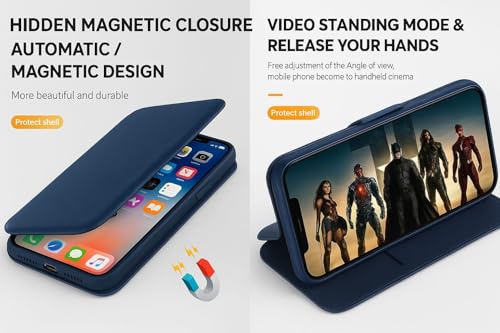 Image of WHITBULL PU Leather Magnetic Premium Flip Cover with 2 Card Slot for iPhone 17 - Blue