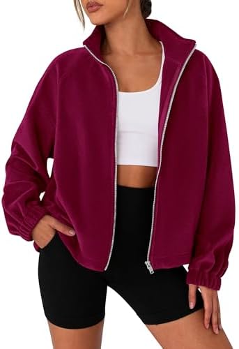 PRETTYGARDEN Womens 2025 Winter Fleece Sherpa Jacket Trendy Long Sleeve Zip Up Cropped Warm Coat Fall Fashion Workout Clothes