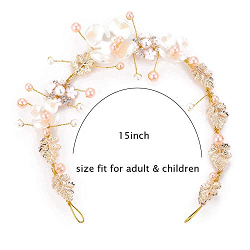 Prdgirl Kids Wedding Hair Accessories, Floral Princess Headpiece Pearls Tiara First Communion Hair Band For Girls And Women Sweet Cute Bridal Wedding Headband For Flower Girls And Bridesmaid Gold #TOP4
