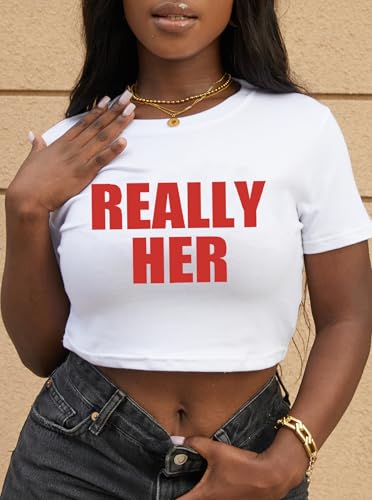 LovelyWholesale Women Graphic Crop Tops Letter Print Short Sleeve Tee Summer Sexy T Shirt3