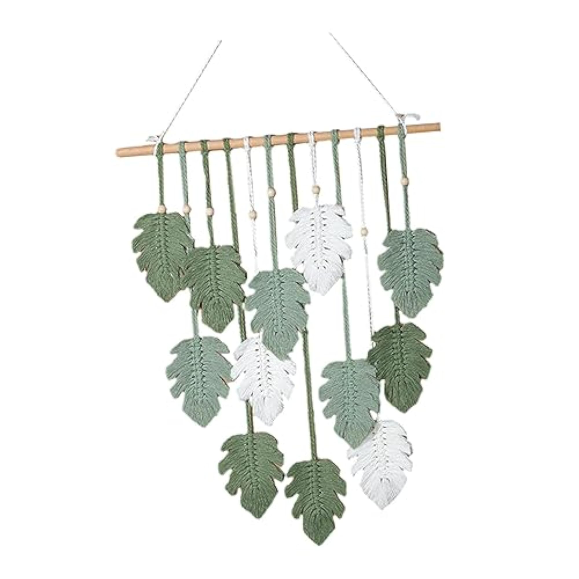 Leaves Macrame Wall Hanging Boho Leaf Tassels Green