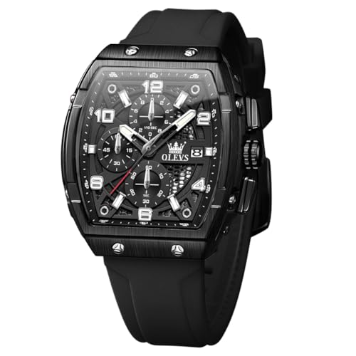 OLEVS �����Y ���O�W���A���[ ���[�W �t�F�C�X �u���b�N �����Y �r���v �V���R�� �X�N�G�A ���@�\ �h���X �h�� �N���m�O���t �A�i���O �N�H�[�c �S�[���h �����` Relojes para Hombres, �I�[���u���b�N, square, ����