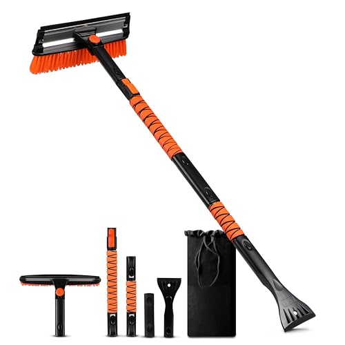 Image of EcoNour 47 inch Extendable Snow Brush and Ice Scraper Pivoting Squeegee | Aluminum Handle | Telescopic Snow Brush for Car and SUV Windshield with 270 , Roof & Windows Winter Car Accessories