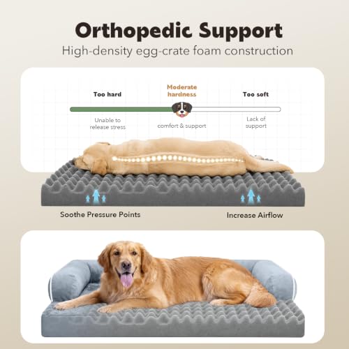 Orthopedic Washable Dog Bed with Bolster for Medium to Large Dogs | Pillow Support for Neck Relief, Egg Crate Foam, Waterproof Liner, Anti-Slip Bottom, Removable Bolster Cover, 36 x 27 Inch - Image 5