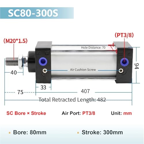 Cylindre pneumatique SC80 double effet à amortissement réglable - 3