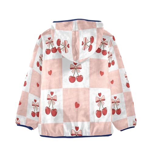 Cherry Bow on Pink Background Toddler Fleece Jacket Girl Boys Hooded Fleece Jacket Coat Warm Outwear Zip-up 3-10T2
