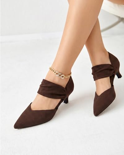 Image of Coutgo Womens Low Kitten Heel Dress Shoes Pointed Toe Slip on Ankle Strap Cutout Elegant Party Wedding Pumps