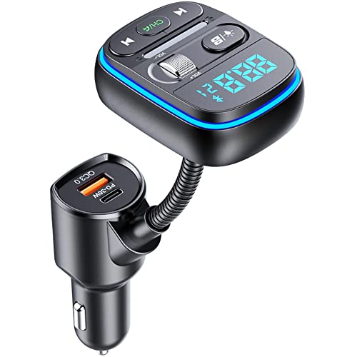 Blutu para Carros, Bluetooth Car Adapter with Bigger Microphones QC3.0 + PD 18W USB Car Charger 7 Colors LED Backlit Support USB Disk Hands Free Calling