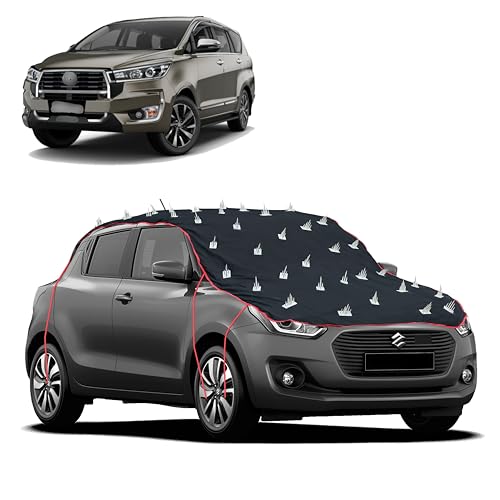 Image of Dog Protection Spike Car Cover for Innova Crysta Bonnet to Roof Easy Installation with 4 Elastic Hook Strap | Anti-Scratch Soft Cotton Inner | Complete Protection from Street Dogs & Monkeys