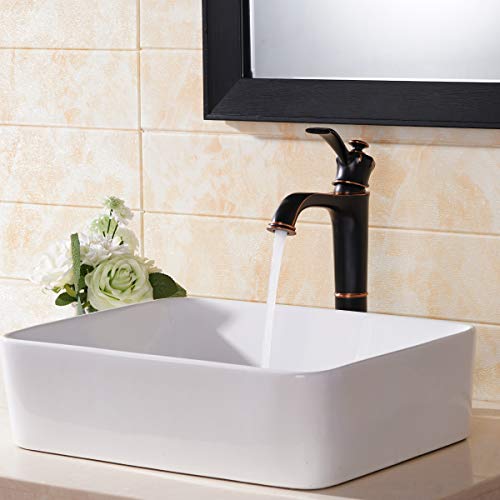 Comllen Counter White Porcelain Ceramic 18.9"X14.5" Bathroom Vessel Sink,Art Basin Rectangular Vessel Sink Durable Bathroom Sink