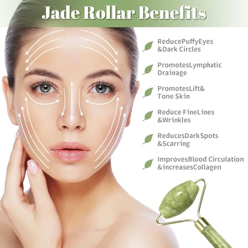 Gua Sha Jade Roller Set, Face Roller, Facial Massager Jade Stone Gua Sha Tool for Eye Puffiness Treatment, Skin Tightening, Rejuvenate Face Neck - Image 4