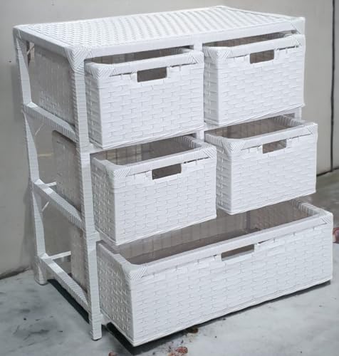 Gaveteiro Organizador Mesa de Cabeceira 5 Gavetas Fibra Sintética 58x34x65 (Branco)
