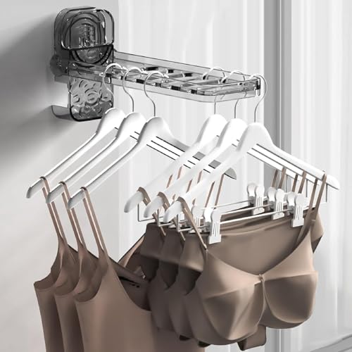 Image of Wall Mounted Drying Rack - Laundry Drying Rack Wall Mount, Suction Cup Hanger | Non-Punch Travel Clothes Hanger with 6 Holes, Clip Clothes Dryer Bar for Hotel, Student Apartment