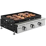 Outsunny Plancha gaz 9 kW 3 brûleurs en acier inoxydable, surface cuisson 56,5 x 33 cm avec bac de récupération des graisses, propane/butane/GPL, portable pour camping, pique nique et terrasse, noir