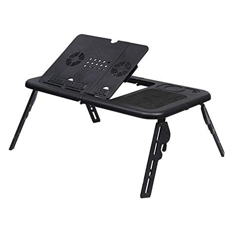 Feicuan Adjustable Laptop Desk Foldable Stand Table with USB Cooling Fans Cup Slot Notebook Tray Reading Holder for Sofa Bed Floor Office,Black Cover