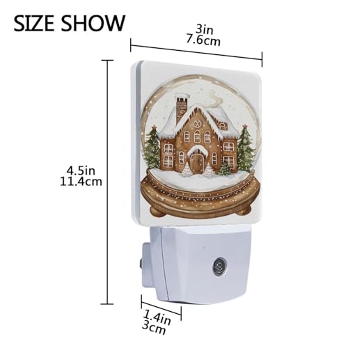 Image of Gingerbread House Snow Night Lights 2 Pack Plug-in Wall Led Nightlight Auto Dusk-to-Dawn Sensor Lamps for Bedroom Kitchen Bathroom