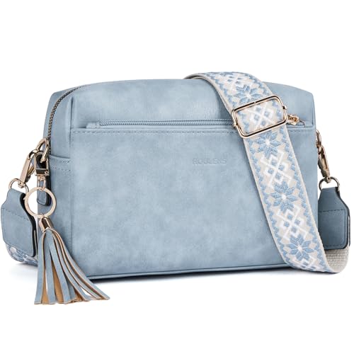 Roulens Bolsos Bandolera Para Mujer con 3 Compartimentos Grandes,Cuero PU Bolso de Hombro Pequeña de Mujer,Bolso Pequeño Bandolera para Damas Mujeres con Correa Ancha Ajustable Y ExtraíBle