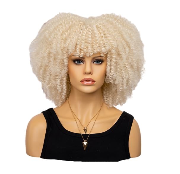 Fashion Afro Curly Wig Synthetic Short Full Wig Women Wig For Daily Use, Party and Cosplay (Light Gold)