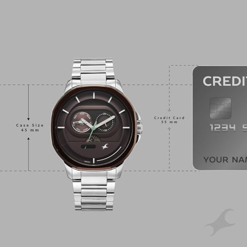 Image of Fastrack Street Opulence Sun Moon Multifunction Quartz Analog with Maroon Dial Silver Stainless Steel Metal Strap Watch for Men - 3303KM05