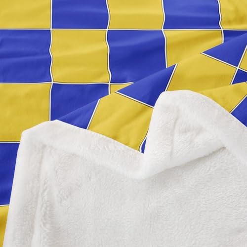Image of Erosebridal Geometric Plaid Sherpa Blanket Queen 90 inchX90 inch Yellow Blue Brown Checkerboard Fleece Bed Blanket for Kids Boys Teen Adults,Checkered Grid Throw Blanket Modern Aesthetic Fuzzy Blanket