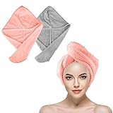 YOYIAG Toalla de secado rápido de microfibra, gorro de pelo rizado (gris claro+rojo claro)