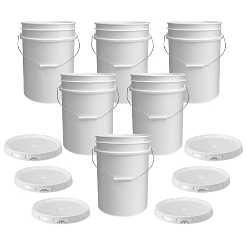 ePackageSupply White 5-Gallon Bucket with Lid | Made in USA | Food Grade | Heavy-Duty Extra Durable Plastic Bucket | Multi-Use Food Grade Buckets with Lids | Easy Stack and Store | BPA Free | 6 Pack