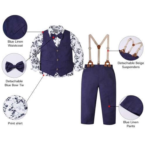 Image of SANGTREE Boys Suit Cotton Linen Formal Set Baby Boy Dress Clothes Gentleman Wedding Ring Bearer Outfits, 3 Months - 9 Years