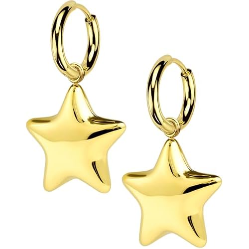 OUFER 1Pair 18K Gold Plated Chunky Hoop Earrings Set for Women, Gold Silver Huggie Hoop Earrings 316L Surgical Steel Hypoallergenic Thick Open Lightwe