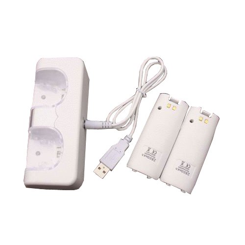 OSTENT Chargeur Dock Station + 2 packs de batteries Compatible pour Nintendo Wii Remote Controller Couleur Blanc