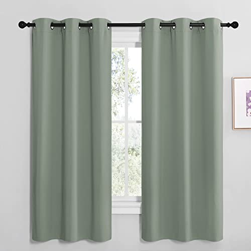 NICETOWN Greyish Green Room Darkening Curtains for Kitchen, Window Treatment Thermal Insulated Solid Grommet Room Darkening Curtains/Drapes for Bedroo