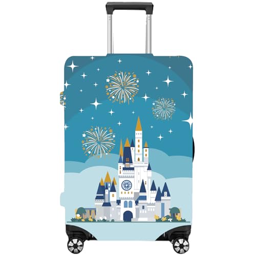 CREATCABIN Luggage Cover Castle Fireworks Blue Suitcase Cover Trunk Protector Scratch Resistant Suitcase Protection with Zipper Washable Reusable for Travel Fit 22-25 Inch Luggage