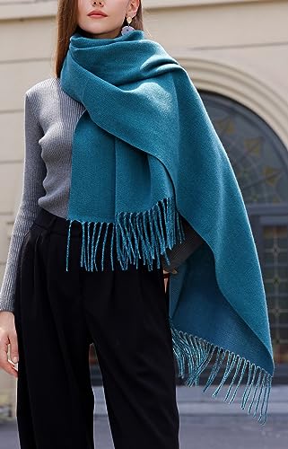 Wander Agio Womens Thick Blanket Scarf Long Shawl Large Scarves Cashmere Feel Double-side Pure Shiny Candy Color Lake Blue 293