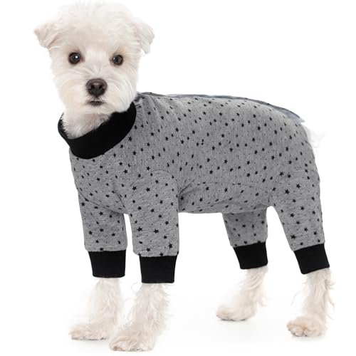 Image of Dog Surgery Recovery Suit for Small Dogs, 4-Legged Dog Onesie After Surgery with Back Snaps, Breathable Cotton Spay and Neuter Bodysuit for Female and Male Dogs