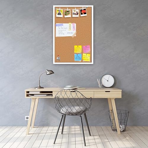 Image of ArtzFolio Cork Board | Bulletin Board Notice Pin Board | Vision Soft Board Combo with Thumb Push Pins & Sticky Notes | White Frame | 12 x 18 inch (30 x 46 cms)