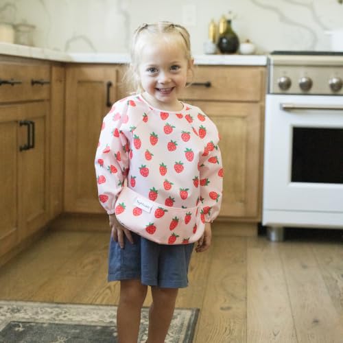 Image of Tiny Twinkle Long Sleeve Bib for Babies&Toddlers|2-Pack Waterproof Smock Bib for Eating|Machine Washable&Mess-Proof Feeding Essentials|Newborn Shower Gift(Cherry Coquette,Strawberries,6-24M)