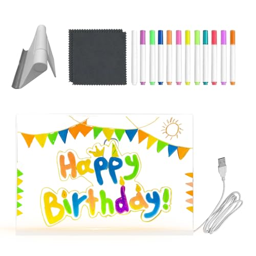 Kixolazr Tableau Messages LED - Ardoise Transparente,Avec 12 Stylos Couleur Et Support Pliable Réglable Tableau Dessin Acrylique Lumineux Effaçable À Sec,Pour Adultes Et Jeunes Fournitures D'Art