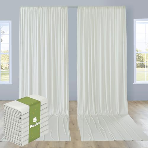 Image of 40ftx15ft Ivory Backdrop Curtains for Parties, Wrinkle Free Polyester Ivory Photo Backdrop Drapes 8 Panels 15 ft Long Back Drop Cloth Drapey for Wedding Birthday Photography Background Curtain