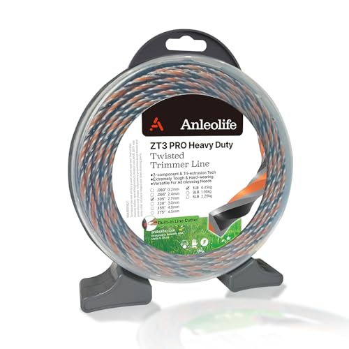 A ANLEOLIFE 1-Pound ZT3 Pro Heavy Duty Diamond .105-Inch-by-282-ft Twisted Trimmer Line Donut 3-Component Tri-Extrusion 2.65-mm-by-86-meter Weed Eater String