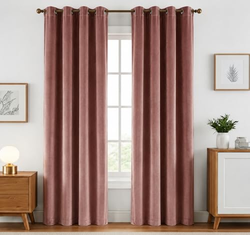 Image of Amazon Brand - Solimo Velvet Curtain Set of 2 (52x60 Inch) Plain Door & Window Curtains for Living Room & Bedroom |75% Light Blocking, Eyelet Curtains for Home Decor in Blush Color (4 feet x 5 feet)