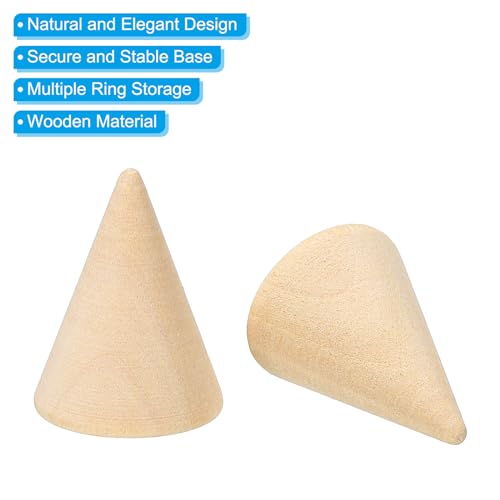 PATIKIL 25x20mm Natural Wood Cone Ring Holder - Image 4