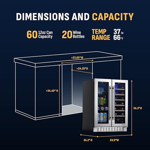 Image of NewAir 24 inch Dual Zone Beverage Refrigerator & Wine Cooler for 18 Bottles & 60 Cans | Freestanding or Built-In Under Counter Mini Fridge for Beer, Wine and Soda | Stainless Steel