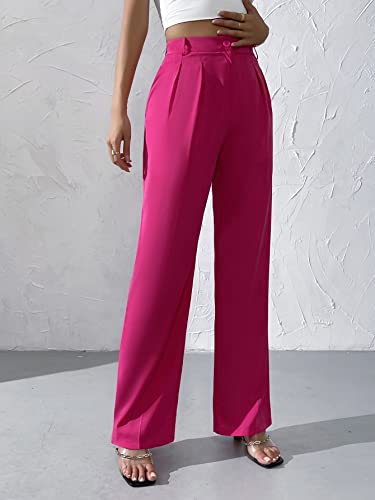 WDIRARA Women's High Waist Button Wide Leg Pants Elegant Work Pleated Pants3