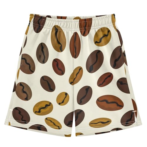 J JOYSAY Scattered Coffee Bean Ivory Boys Athletic Shorts Kids Youth Casual Shotrs with Elastic Waistband Pockets