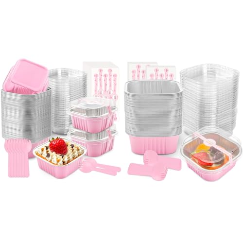 NPLUX bundle of 100 Pack Mini Loaf Pans with Lids and Spoons