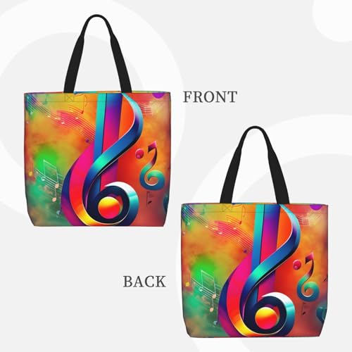 Colorful Musical Note Print Women's Portable Tote Bag - Large Shopper for Beach,Travel,Gym | Summer Handbag3