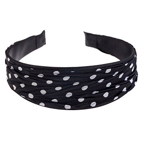 Charming Retro Fifties Style Quality Head Band/Hair Holder In Black With White Dots By VAGA