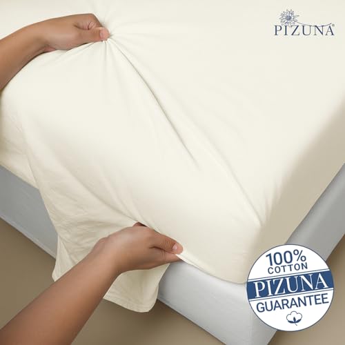 Image of Pizuna 100% Cotton Bedsheet Super King Size with 4 Pillow Covers, 1000 Thread Count Long Staple Cotton, Flat Bed Sheet 108X108 Inch for Superking Bed, New Ivory