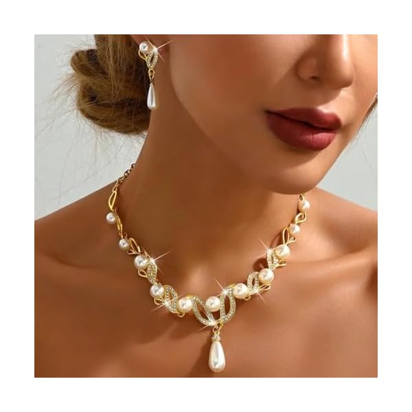 Shining Diva Fashion Latest Stylish Design Gold Plated Pearl Necklace Jewellery Set for Women (15121s) - Image 6